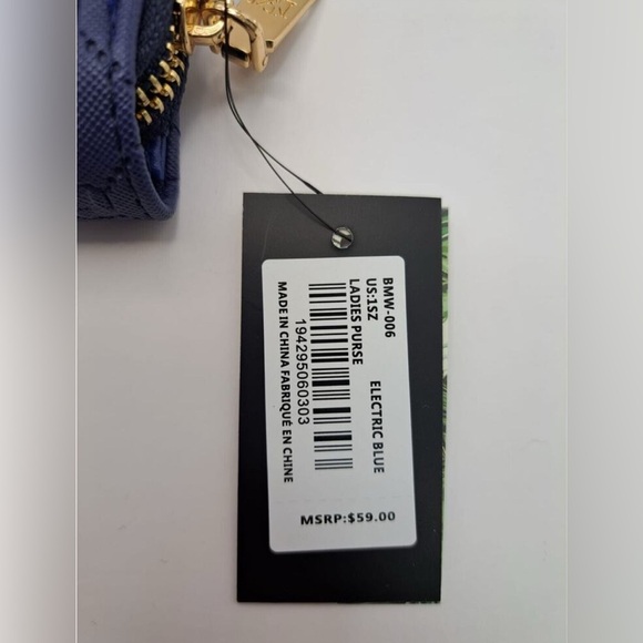 Badgley Mischka Zip Around Wallet Electric Blue Monogram Vegan Leather NWT Glam - Picture 7 of 9